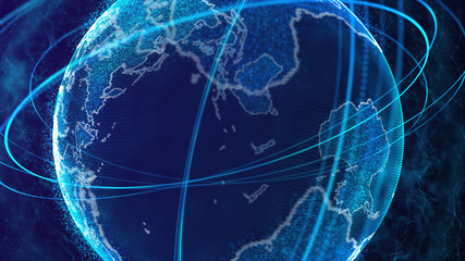 Fototapete - Global network connection. World map point. Representing the global. Network connection. 3D rendering.