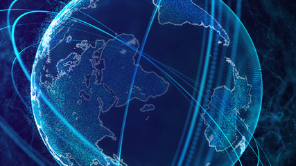 Fototapete - Global network connection. World map point. Representing the global. Network connection. 3D rendering.