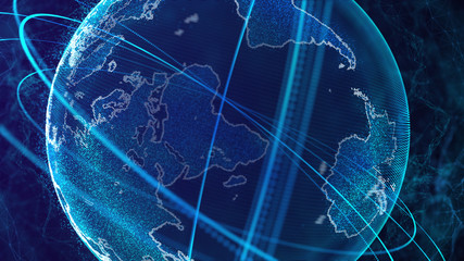 Fototapete - Global network connection. World map point. Representing the global. Network connection. 3D rendering.