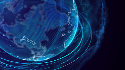 Fototapete - Global network connection. World map point. Representing the global. Network connection. 3D rendering.
