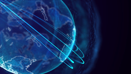 Fototapete - Global network connection. World map point. Representing the global. Network connection. 3D rendering.