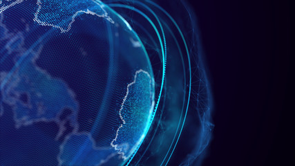 Fototapete - Global network connection. World map point. Representing the global. Network connection. 3D rendering.