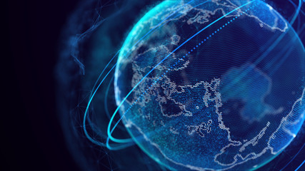 Fototapete - Global network connection. World map point. Representing the global. Network connection. 3D rendering.