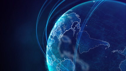 Fototapete - Global network connection. World map point. Representing the global. Network connection. 3D rendering.