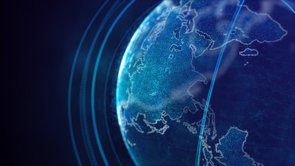 Poster - Global network connection. World map point. Representing the global. Network connection. 3D rendering.
