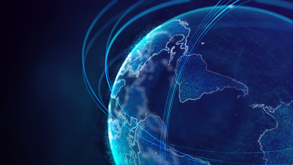 Fototapete - Global network connection. World map point. Representing the global. Network connection. 3D rendering.