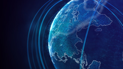 Fototapete - Global network connection. World map point. Representing the global. Network connection. 3D rendering.
