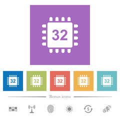 Canvas Print - Microprocessor 32 bit architecture flat white icons in square backgrounds