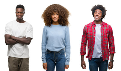 Canvas Print - Collage of african american group of people over isolated background smiling looking side and staring away thinking.