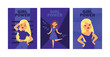 Girl power cards vector illustration. Attractive girls posing as models. Beautiful blonde, brunette women in dress, jeans and T-shirt. Lovely cartoon female characters banner, flyer, poster.
