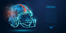 Abstract American Football Helmet From Particles, Lines And Triangles On Blue Background. Rugby. All Elements On A Separate Layers, Color Can Be Changed To Any Other In One Click. Vector Illustration