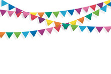 Colorful Bunting Flags Birthday, Celebration, Carnival, Anniversary And Holiday Party On White Background. Vector Illustration