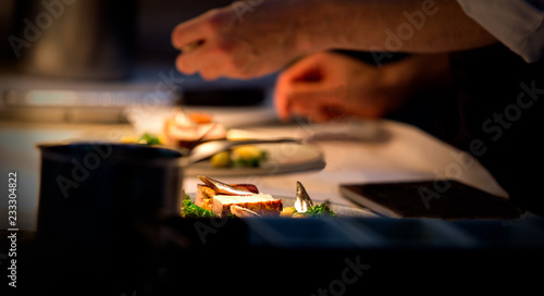 Fotomural Chef preparing a plate made of meat and vegetables