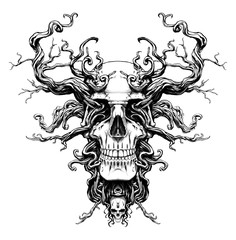 Wall Mural - Magic skull entangled with roots