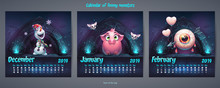Set Of Winter Months Calendar 2019