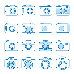 Poster - Camera flat line icon set. Vector illustration. Editable stroke.