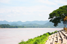 Landscape Of Mountain And River At Khong River The Thai-Laos Border At Chaingkhan Distric Thailand