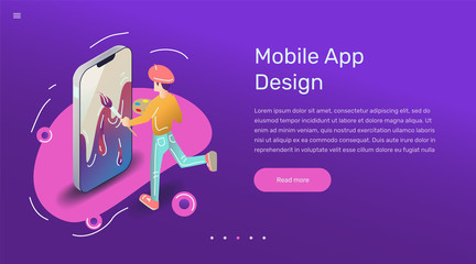 Vector app user illustration. Flat art with smartphone mobile application.