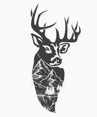 deer and mountain landscape