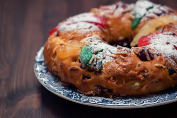 typical portuguese Christmas cake Bolo rei