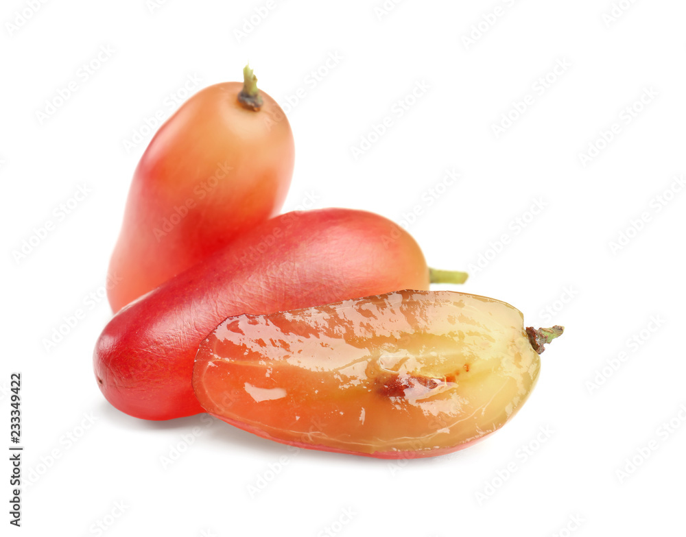 Ripe sweet grapes on white background