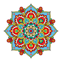 Vector hand drawn doodle mandala. Ethnic mandala with colorful tribal ornament. Isolated. Bright colors.