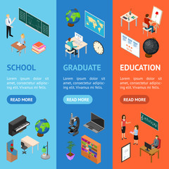 Sticker - School Education Banner Vecrtical Set Concept 3d Isometric View. Vector