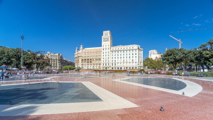 Wall Mural - People at Placa de Catalunya or Catalonia Square timelapse hyperlapse a large square in central Barcelona