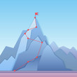 © lembergvector - Mountain climbing route to peak. Business progress motivation, discipline and goal achieving concept vector illustration. Paper cuted mountain peak, climbing route to top of rock.