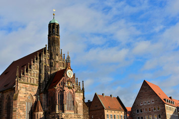 Church of Our Lady (Frauenkirche) and historical buidings in the center of Nuremberg.