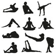 Set of detailed yoga poses and postures silhouettes. Vector illustration