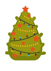 Wall Mural - Christmas tree, evergreen pine decorated with garlands and toys vector.