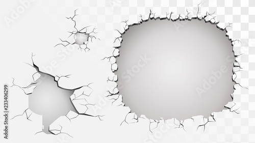 Fotomural Set of ruined wall on a transparent background, holes and cracks in a wall