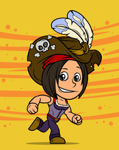 Cartoon Running Brunette Pirate Girl Character