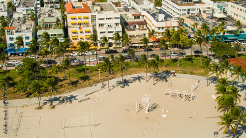 Aerial Miami Beach Lummus Park Muscle Beach Ocean Drive