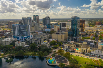 Fototapete - Aerial photo Downtown Orlando Florida USA Lake Eola Heights business district