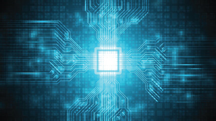 Wall Mural - blue futuristic circuit with cpu technology background,motherboard on cyberspace,transfer data proce