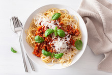 Spaghetti Bolognese With Basil And Parmesan, Italian Pasta