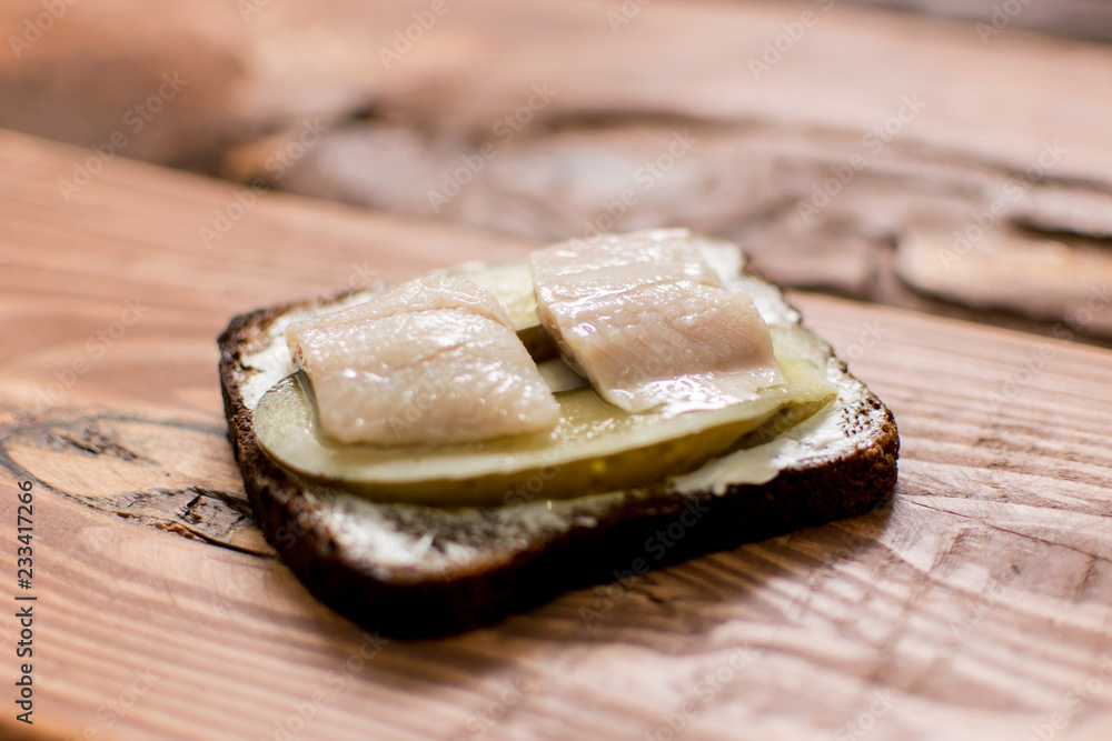 Photo Art Print Sandwich From Black Bread With Butter And Herring