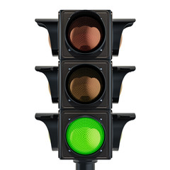 Traffic light with green color, 3D rendering