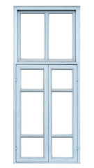 Wall Mural - Old blue palace window isolated on white background, retro style double frames building element for design