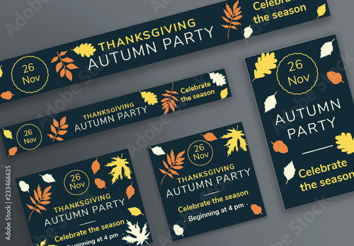 Thanksgiving Web Banner Layouts With Colored Leaf Elements Buy
