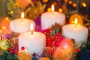 Wall Mural - Candles light. Christmas candles burning at night. Abstract