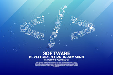 Vector software development programming tag  with  functional utility icon. Concept for Programming language technology and coding.