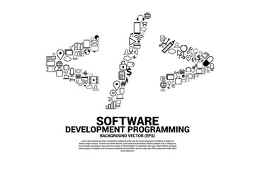 Poster - Vector Polygon software development programming tag  with  functional utility icon. Concept for Programming language technology and coding.