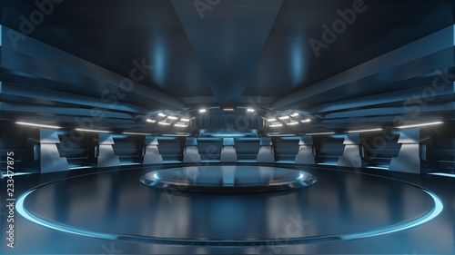 Empty Light Blue Studio Room Futuristic Sci Fi Big Hall Room