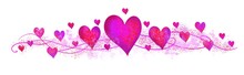 Valentine Love Hearts Wide Panorama Horizontal Header  Ribbons Bokeh Glitter On Red Pink And Purple  White Backgrounds 