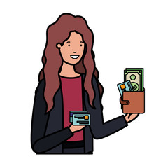 Sticker - woman with wallet and credit card avatar character