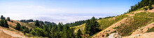 Panoramic View Of The Hills And Valleys Of Mt Tamalpais State Park, Sea Of Clouds Covering The Pacific Ocean In The Background; Marin County, North San Francisco Bay Area, California