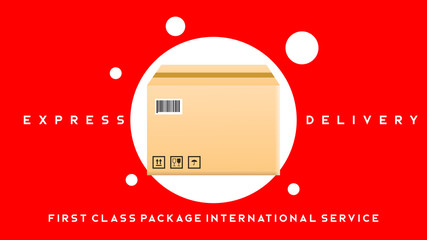 Wall Mural - first class package international service banner in red background
